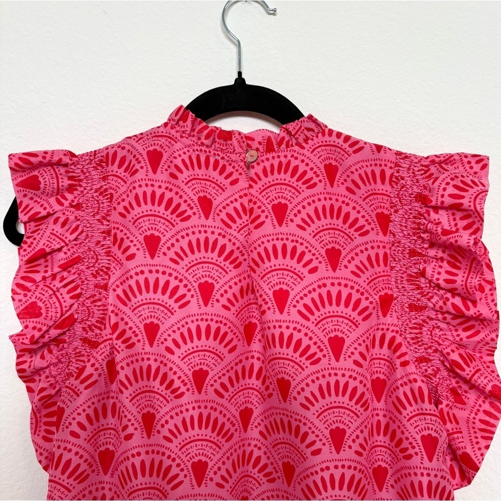 J. Marie Noelle Ruffle Sleeve Top Pink Novelty Print Size XS - Picture 4 of 7